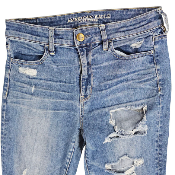 American Eagle Jeggings Womens Size 8 Blue Distressed Denim Casual Super Stretch - Picture 3 of 15